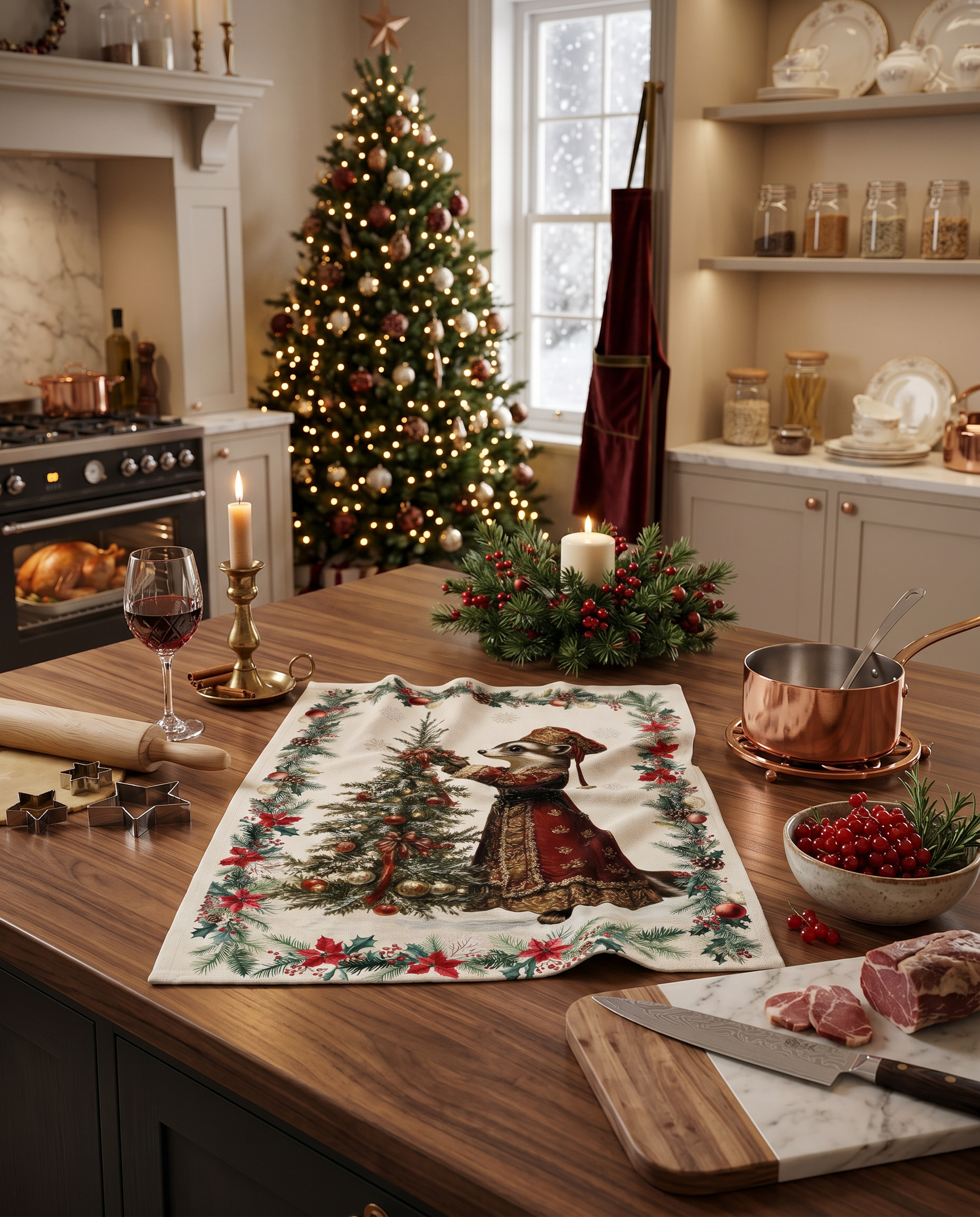 Xmas village Kitchen Towels Pack 2