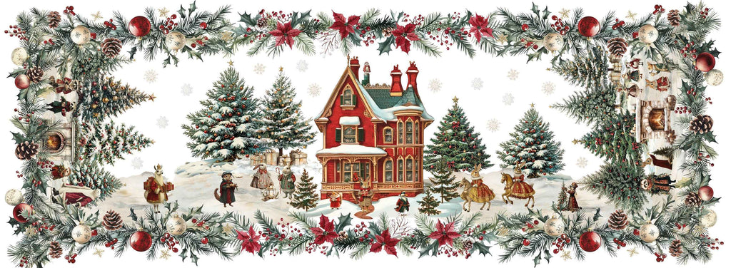 Pure Linen Runner «Xmas Village» 100% Made in Italy