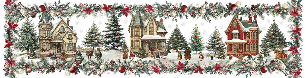 Pure Linen Runner «Xmas Village» 100% Made in Italy - The Napking