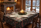 Xmas Charms tablecloth pure linen 180x360 cm with festive holiday charm print main image
