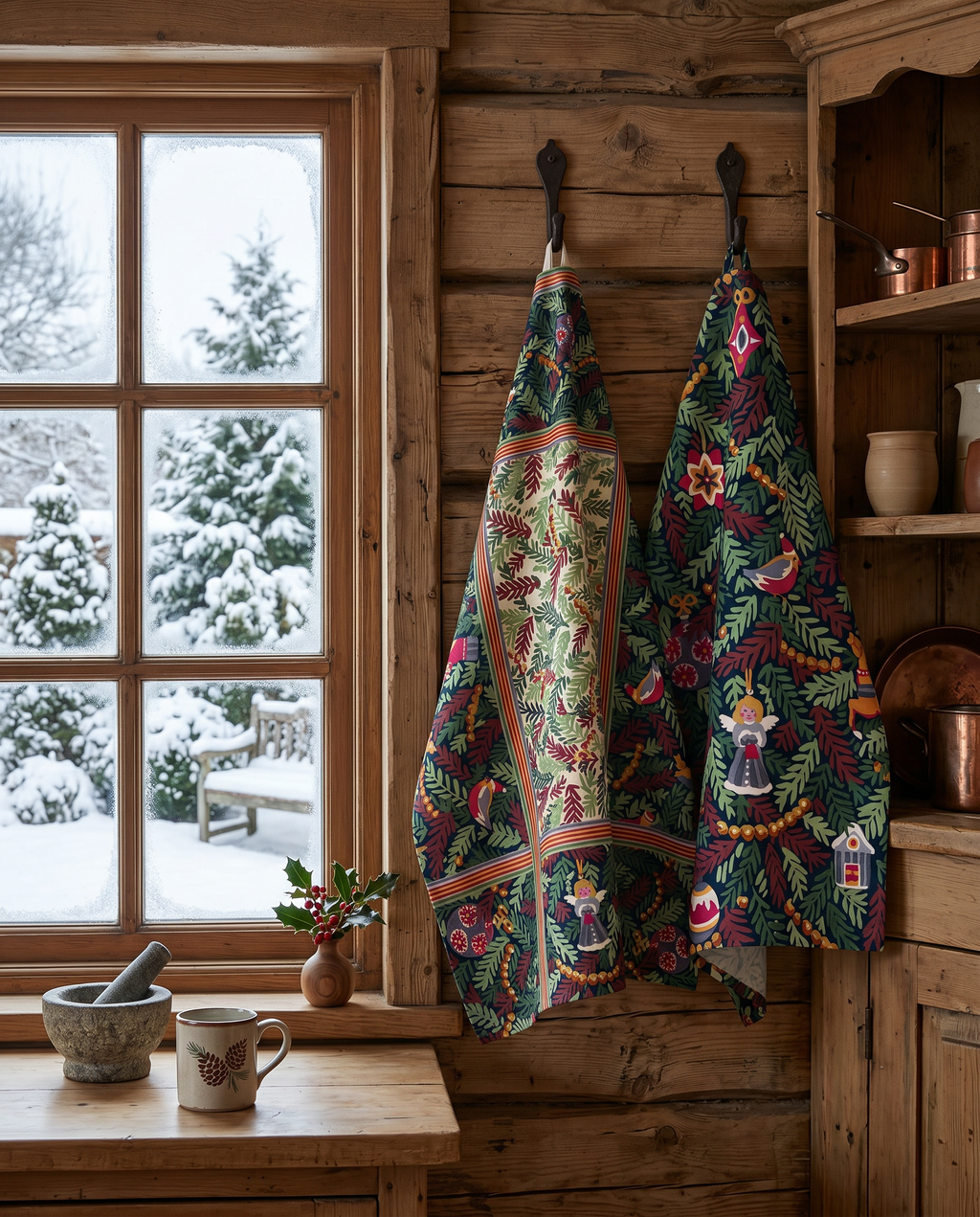 Xmas Charms kitchen towel pure linen with festive holiday charm print main image