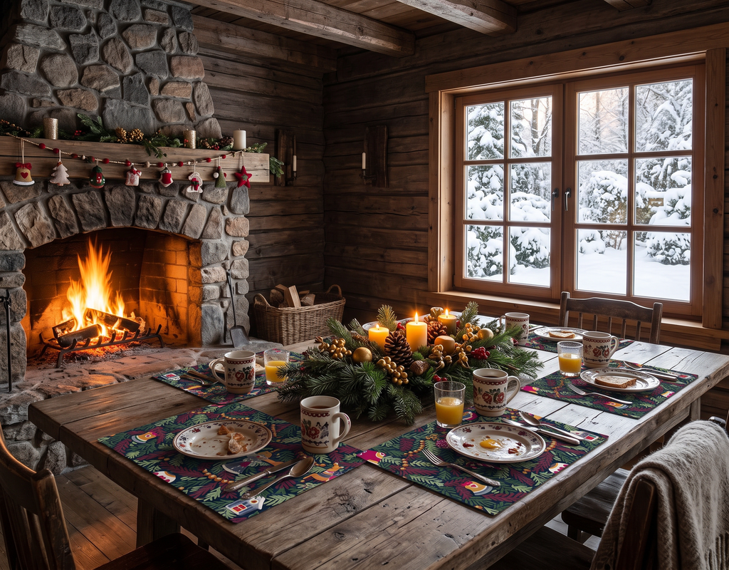 Xmas Charms set of 4 placemats pure linen with festive holiday charm print main image