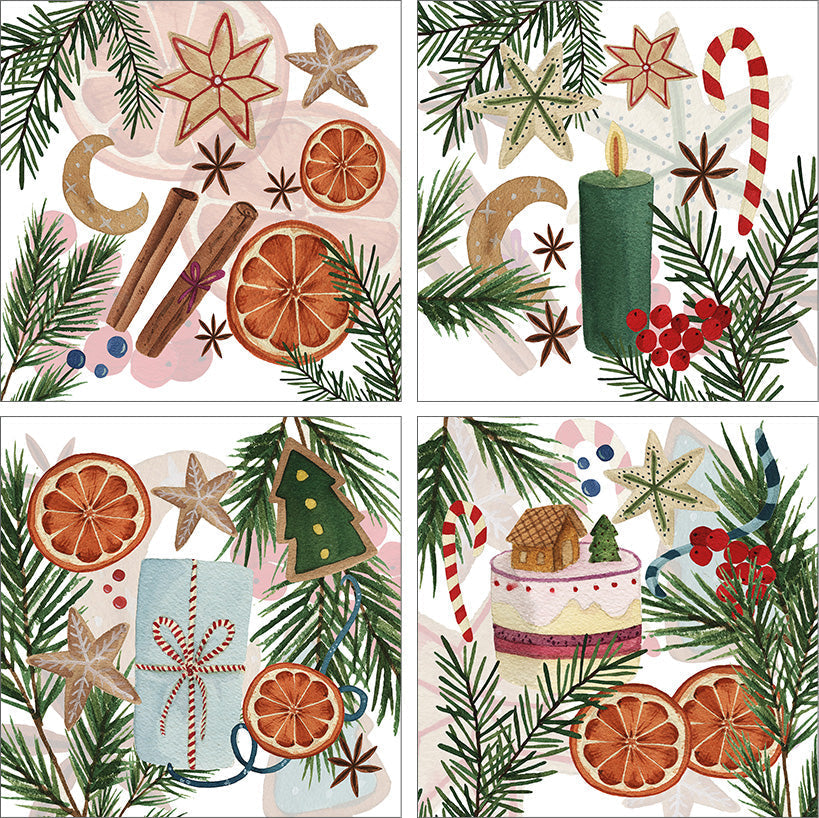 Xmas Tea set of 4 napkins cotton satin, The Napking