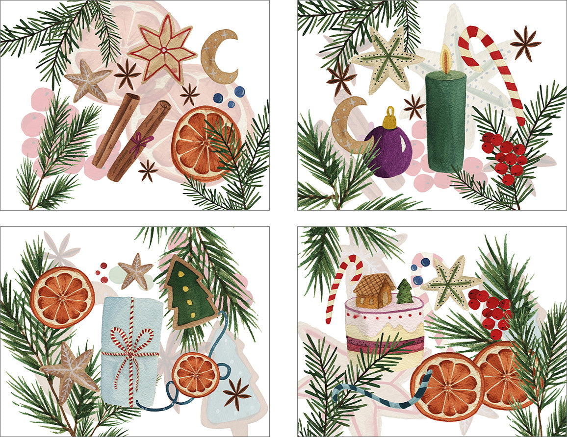 Xmas Tea set of 4 placemats cotton satin, The Napking