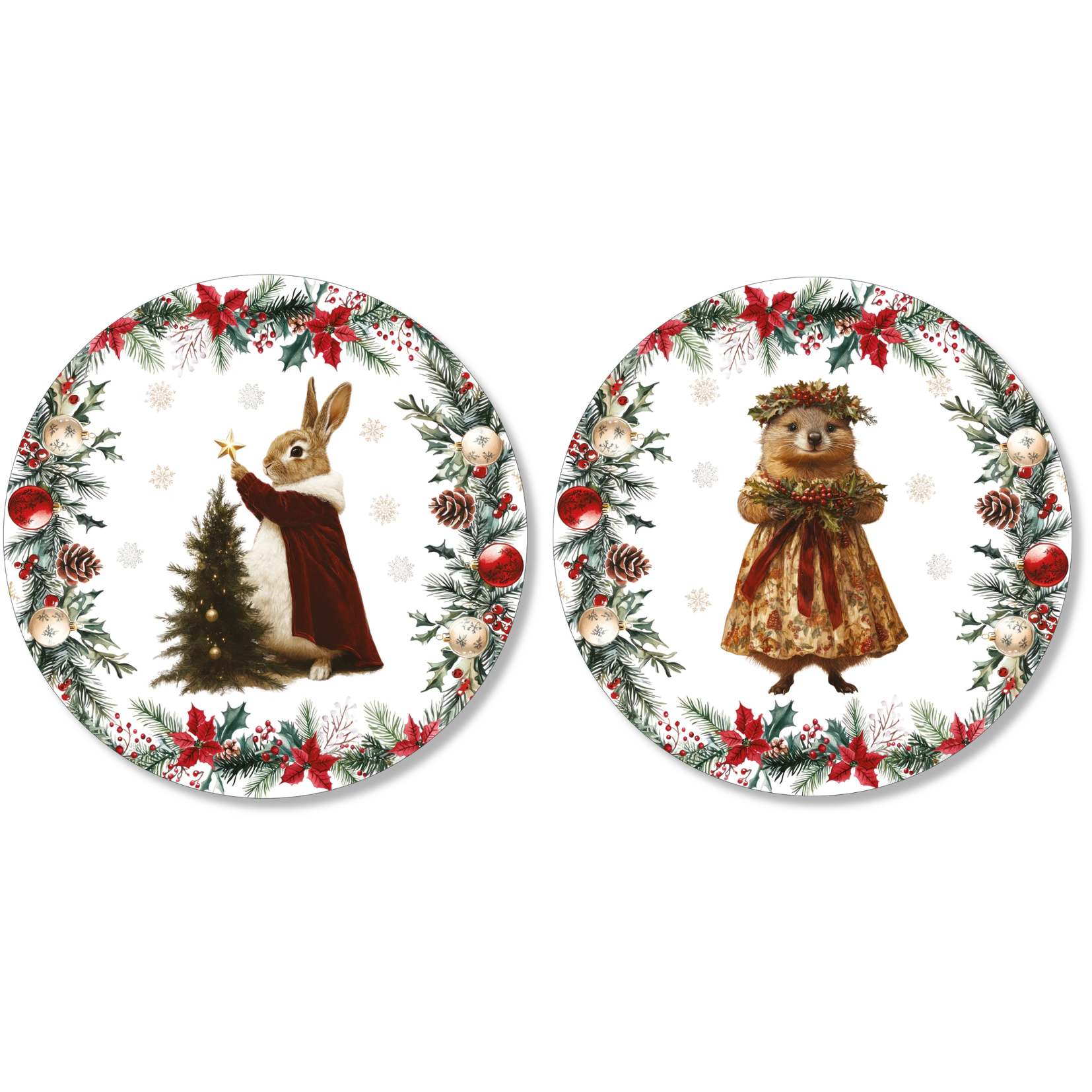 Xmas Village Set of 2 Round Hardboard Placemats