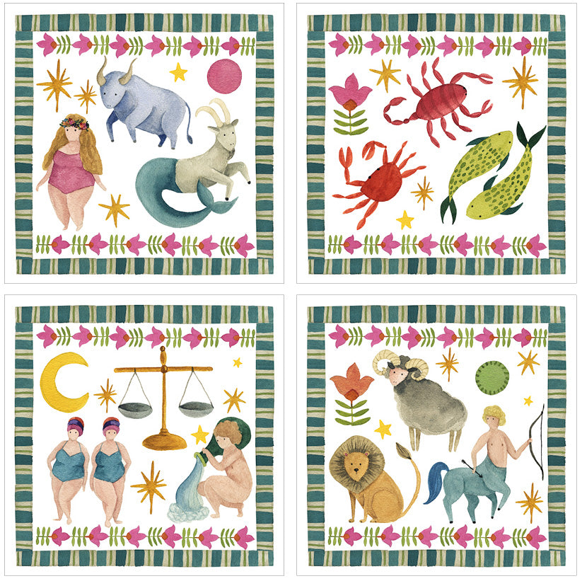 Set of 4 Napkins Satin Zodiac 100% Made in Italy The Napking