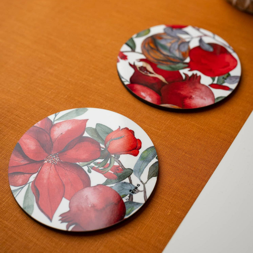 Set of 2 coasters Grenade wood and cork - 100% Made in Italy - The Napking