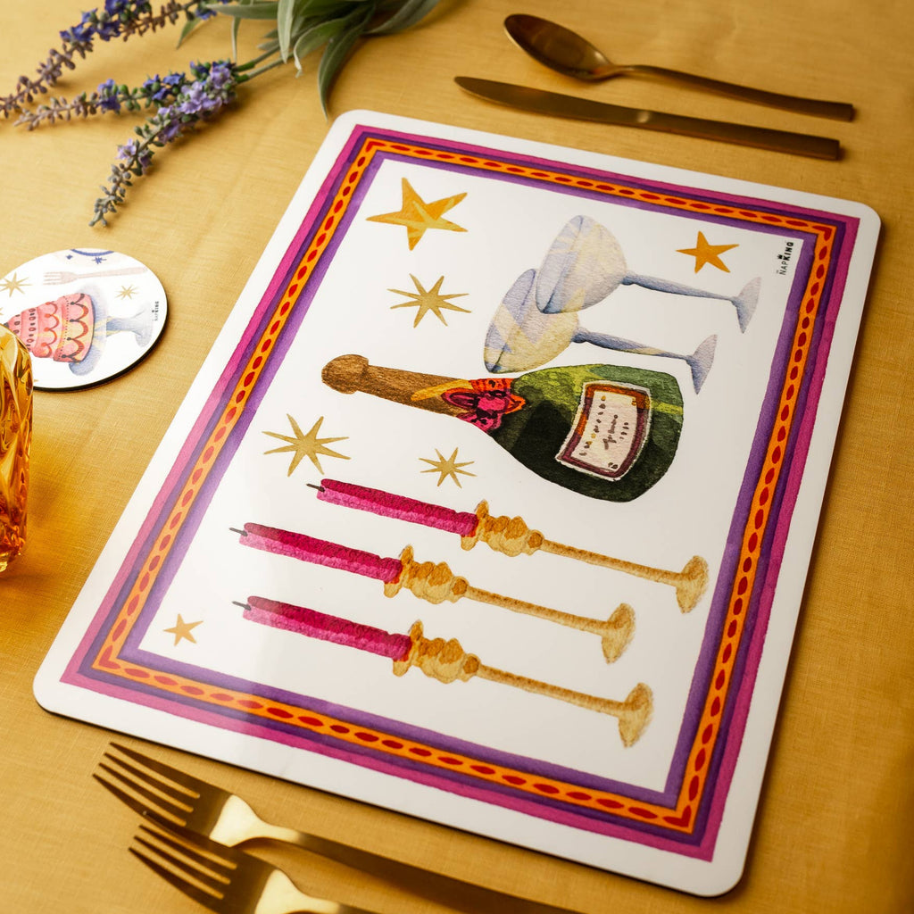 Set of 2 rectangular hardboard placemats «Xmas Party», 100% Made in Italy