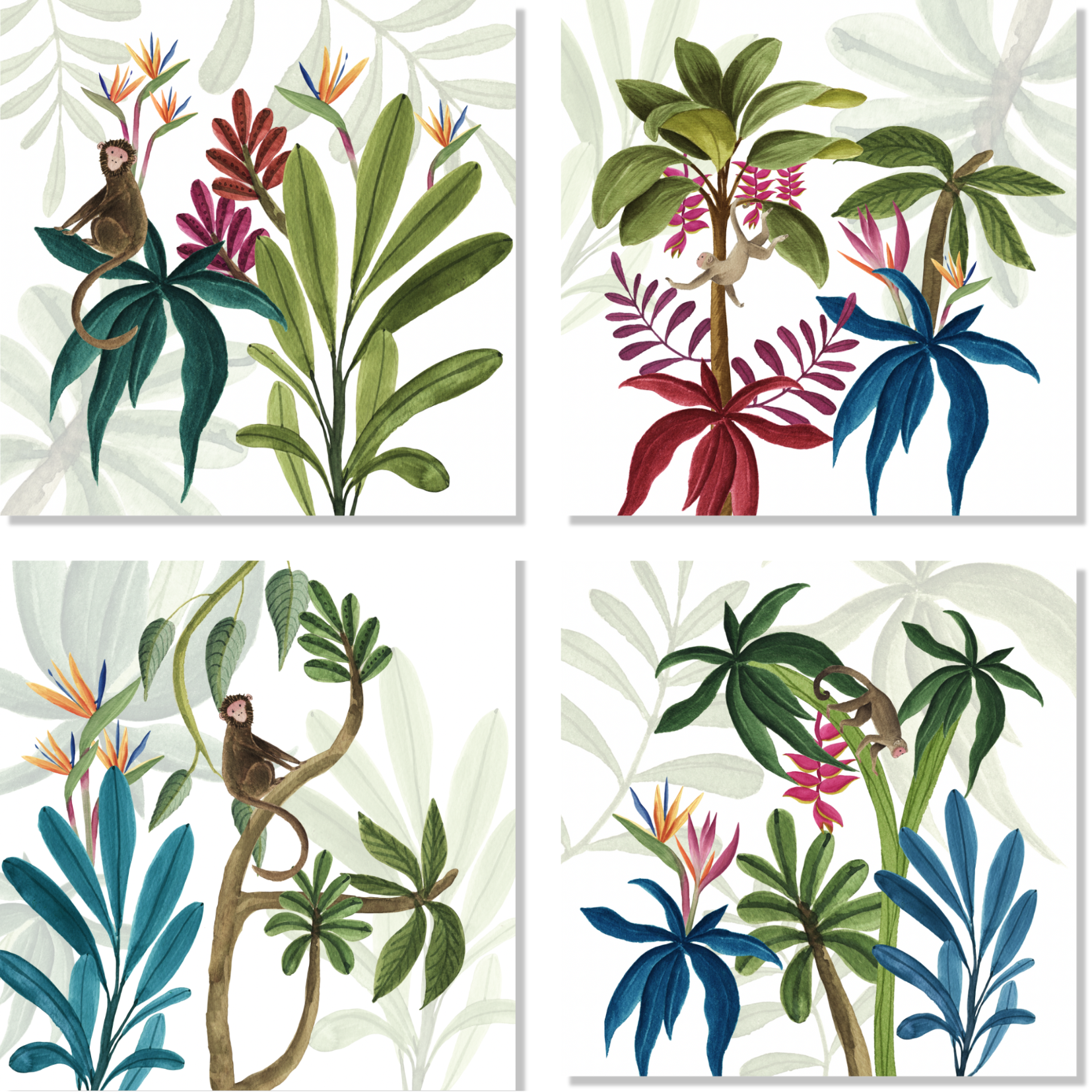 Set of 4 Napkins Satin «Amazzonia» 100% Made in Italy