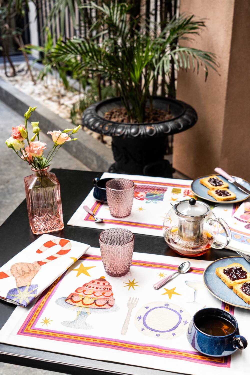 Set of 4 Placemats «Xmas Party» Cotton Satin 100% - The Napking