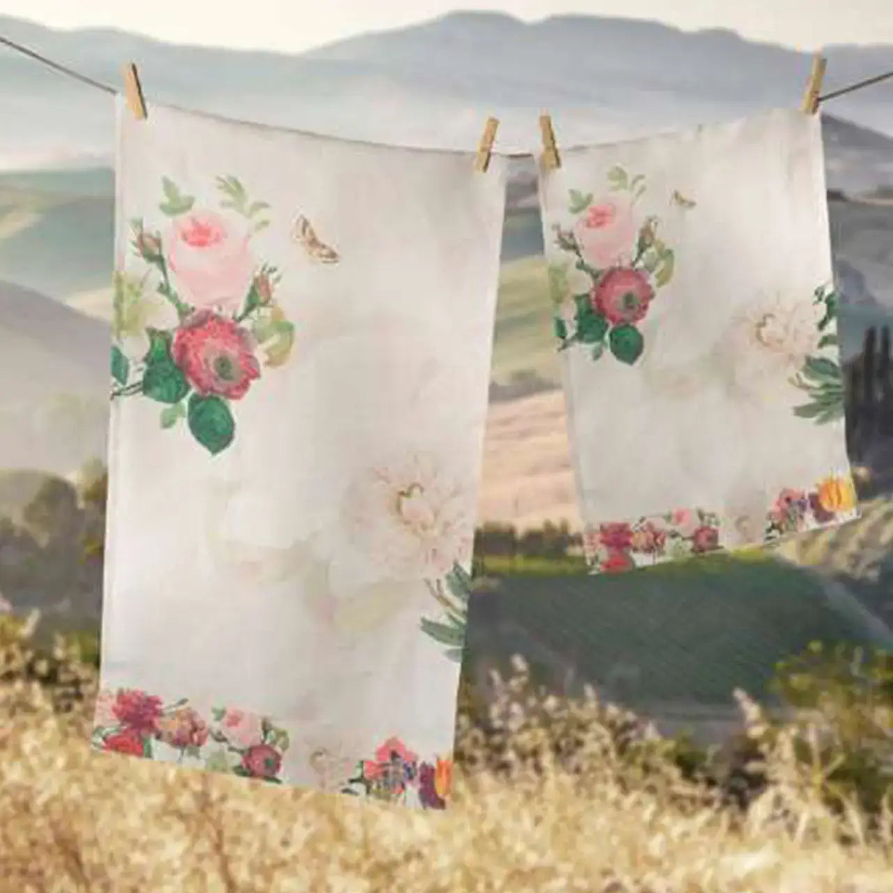 Towels Set  «Garden Eden» , pure linen 100% made in Italy