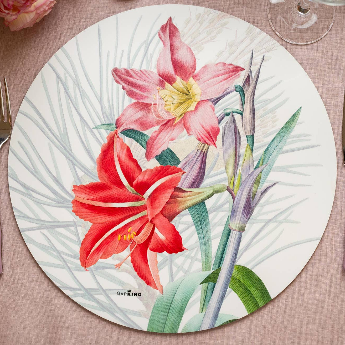 Set of 2 round hardboard placemats «Winter Garden», 100% Made in Italy