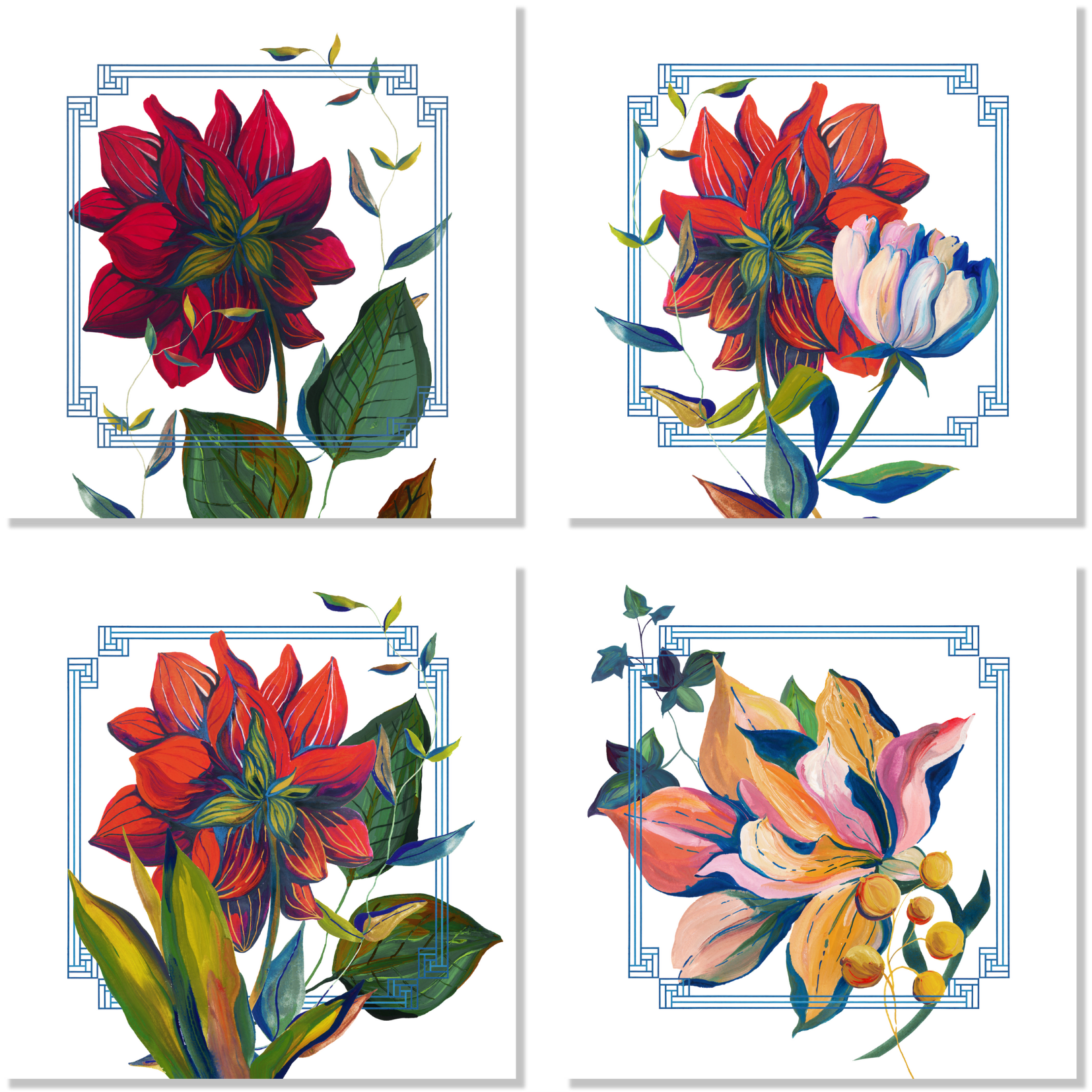 Set Of 4 Napkins «Dahlia» 100% Made in Italy