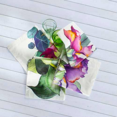 Set of 4 Napkins Satin «Il Giardino» 100% Made in Italy