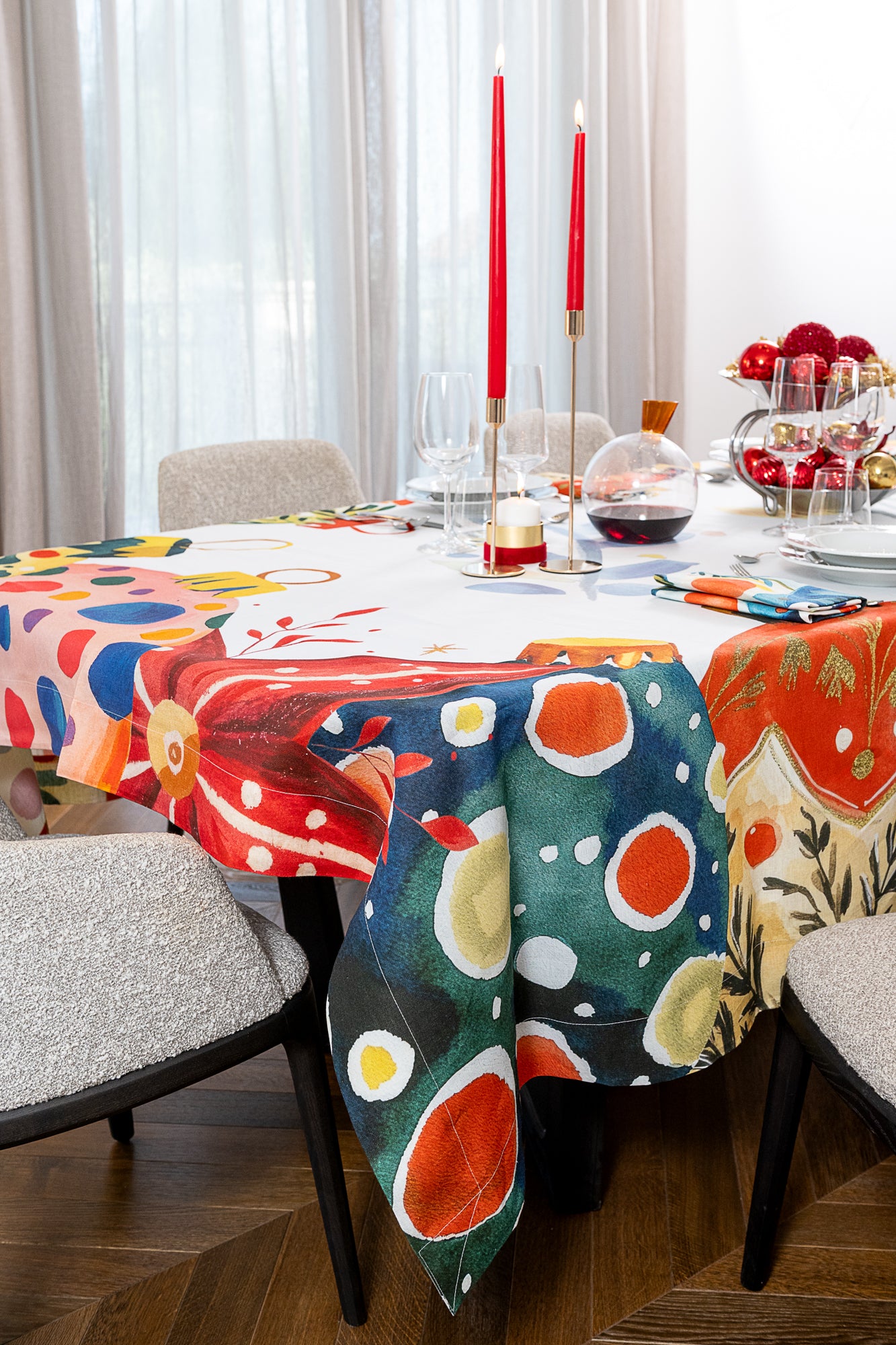Linen Tablecloth «Magic Xmas», 100% Made in Italy