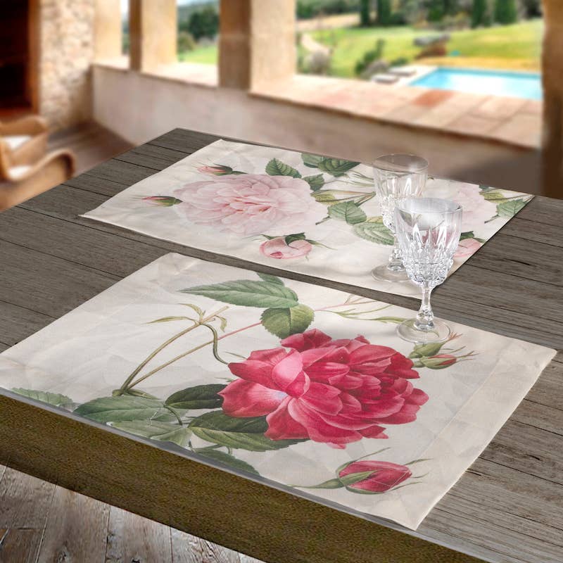 Set of 4 Placemats «Roses» Linen 100% Made in Italy