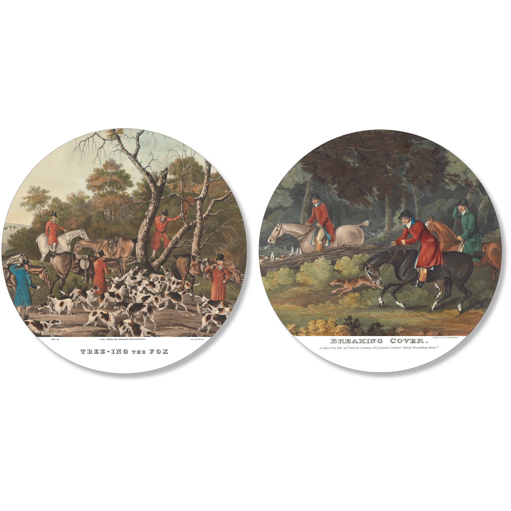 England set of 2 round hardboard placemats with classic countryside decorative print