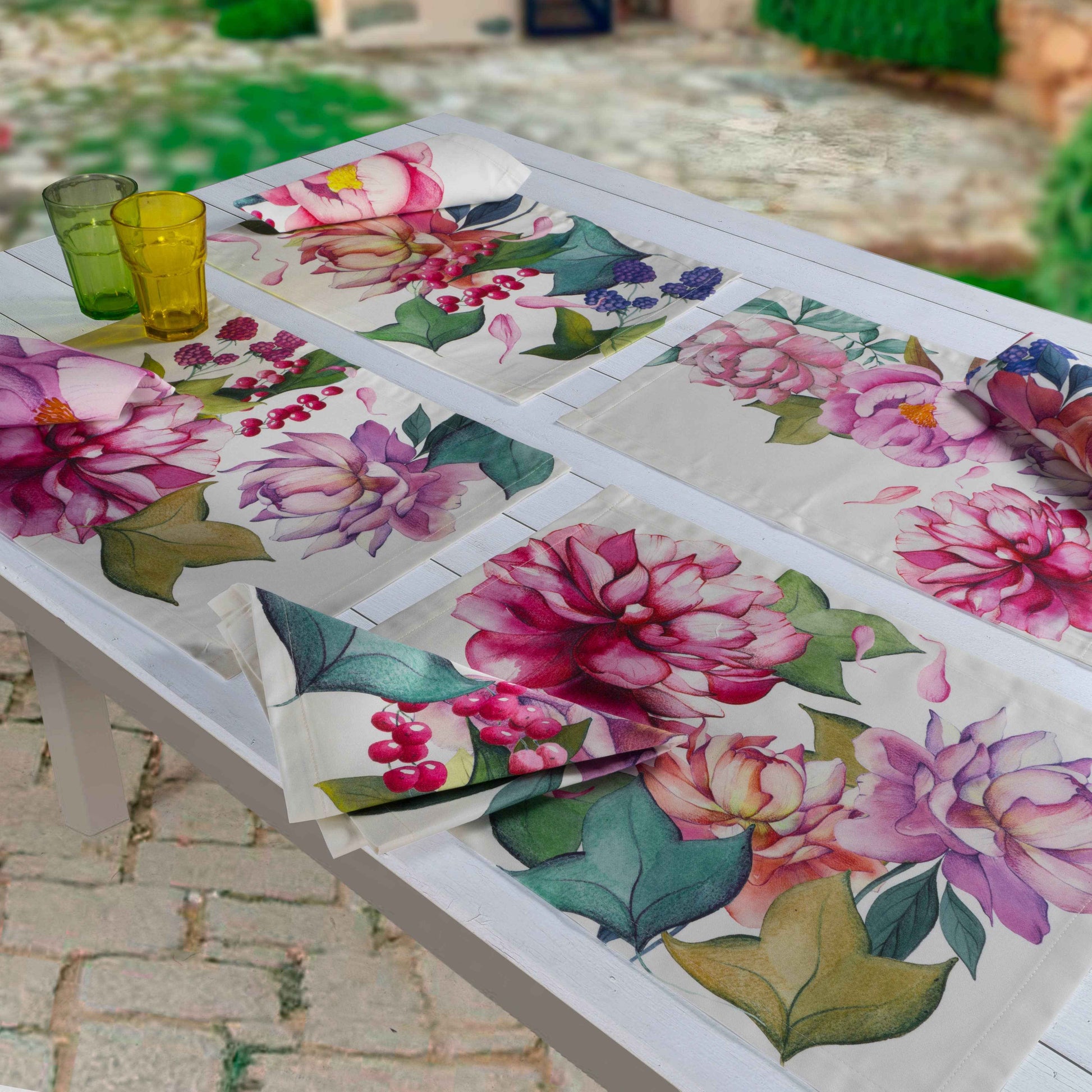 Set 4 Placemats Peonia Cotton Satin 100% Made in Italy
