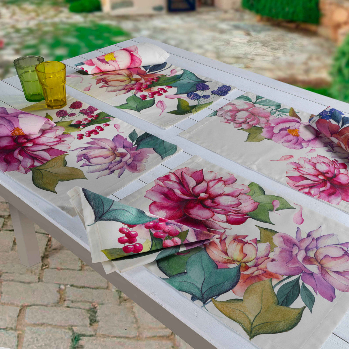 Set 4 Placemats Peonia Cotton Satin 100% Made in Italy