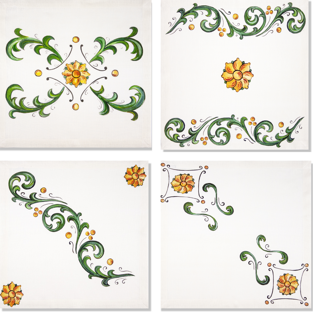 Set Of 4 Napkins Floral 100% Made in italy