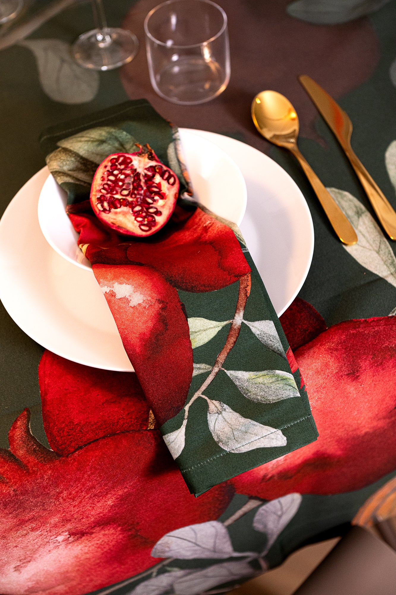 Grenade Green Variant Set of 4 Napkins Cotton Satin