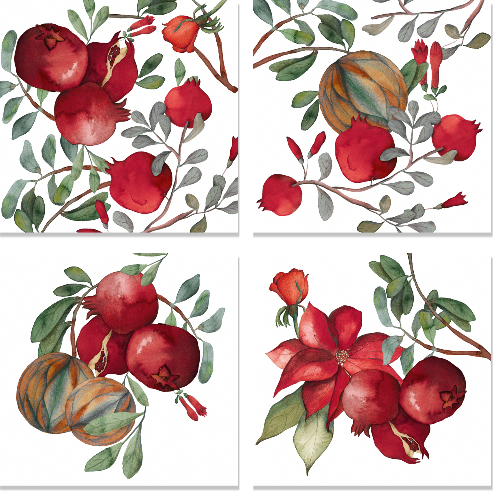 Set of 4 Napkins Satin «Grenade» 100% Made in Italy