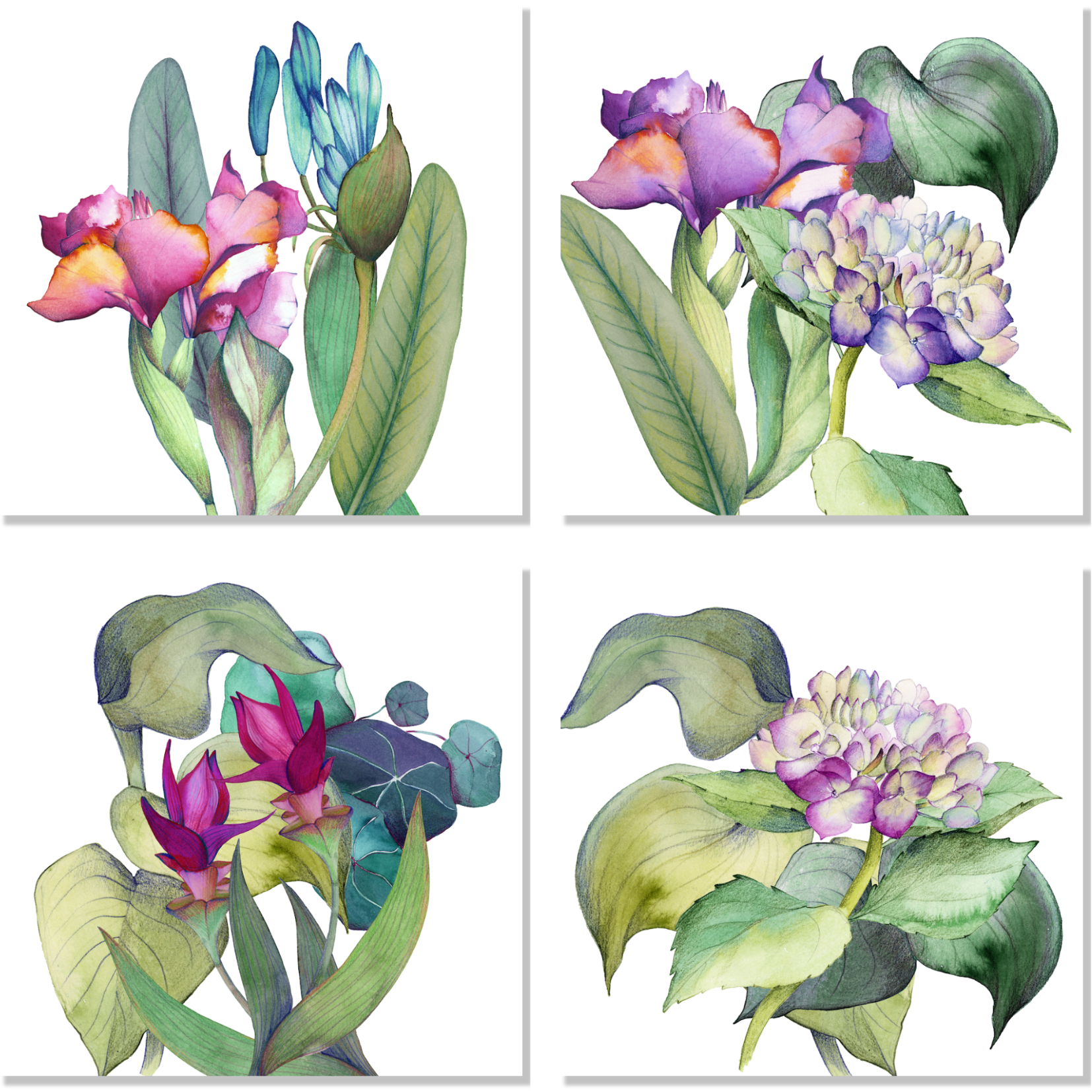 Set of 4 Napkins Satin «Il Giardino» 100% Made in Italy