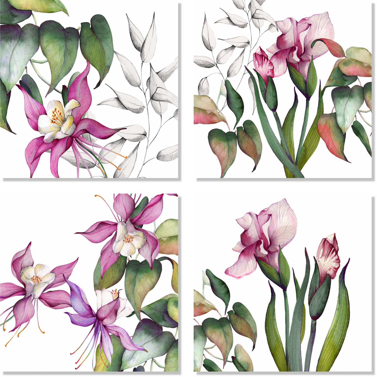 Set of 4 Napkins Satin «Iris» 100% Made in Italy
