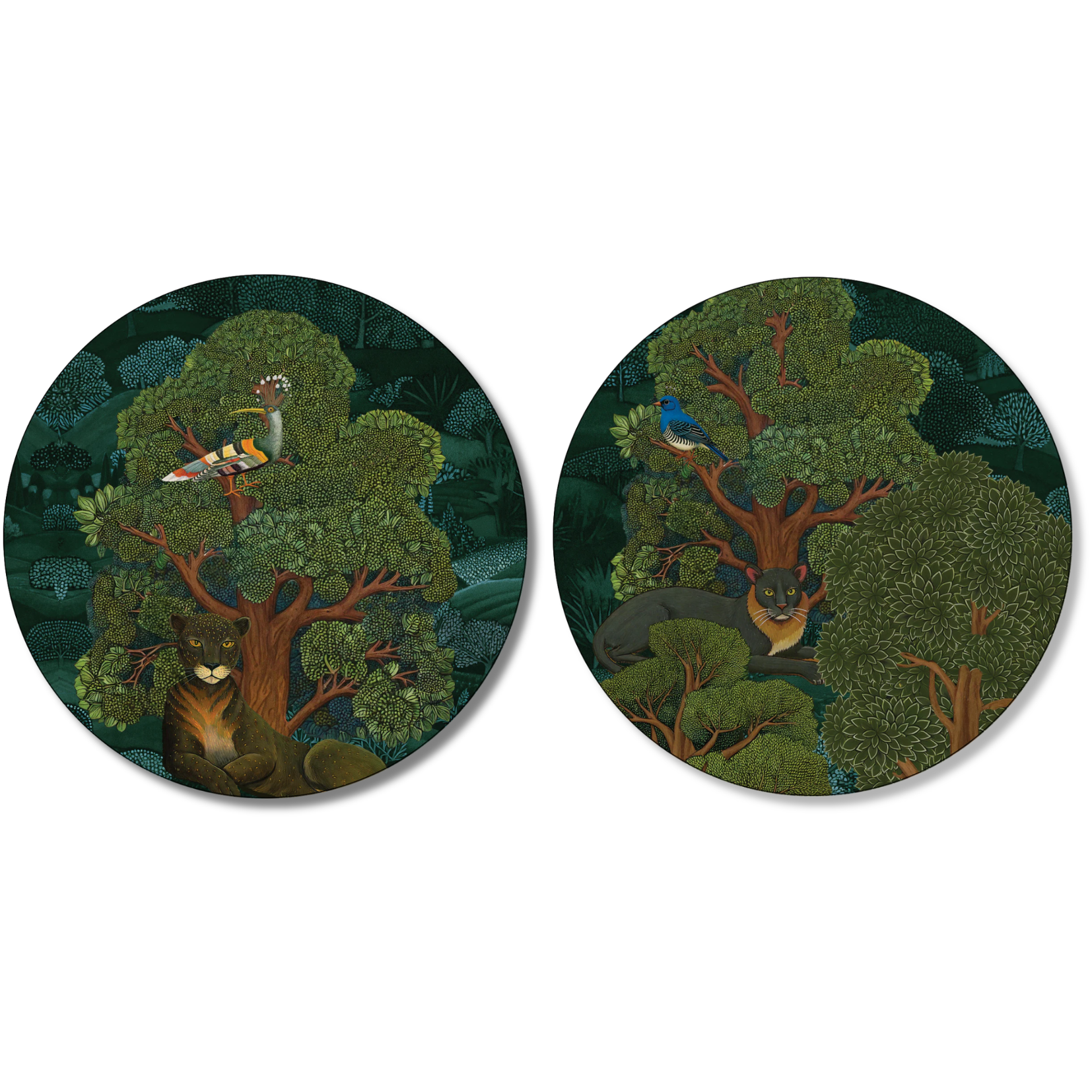 Madikwe set of 2 wood and cork coasters with warm safari inspired decorative artwork