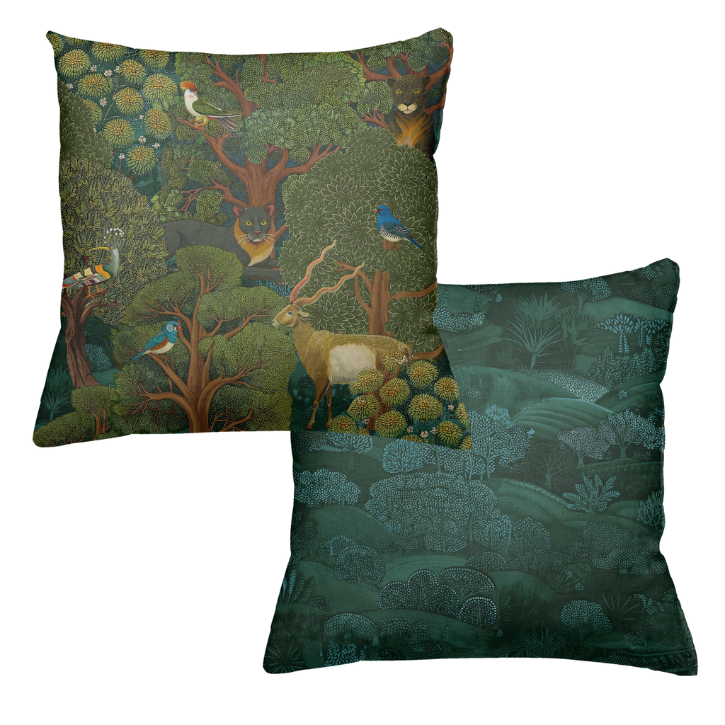 Madikwe velvet cushion with warm decorative print and soft textured finish