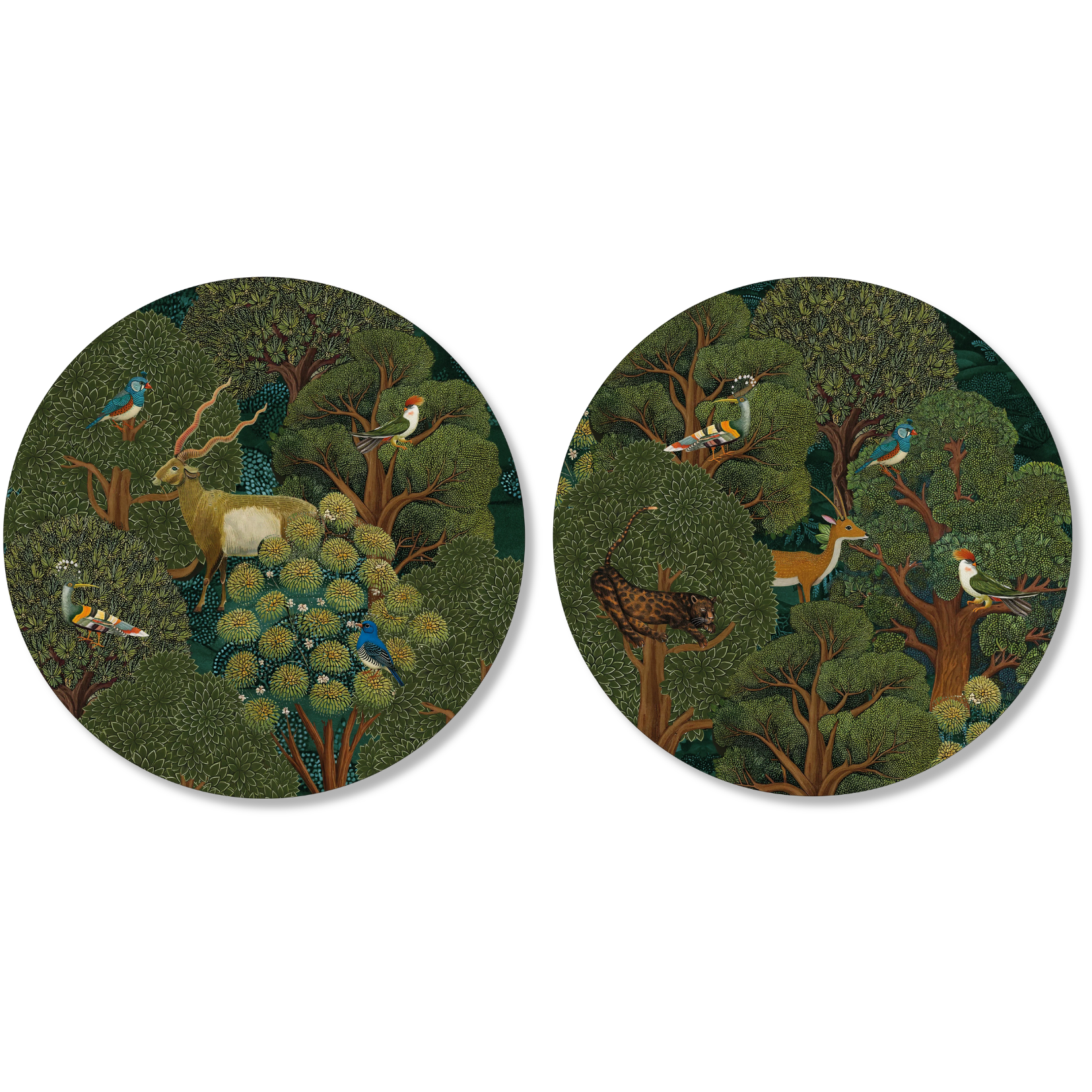 Madikwe round hardboard placemats with warm decorative artwork for layered table settings