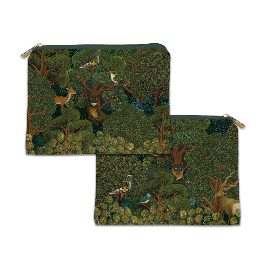 Madikwe velvet pochette with printed decorative motif and soft finish