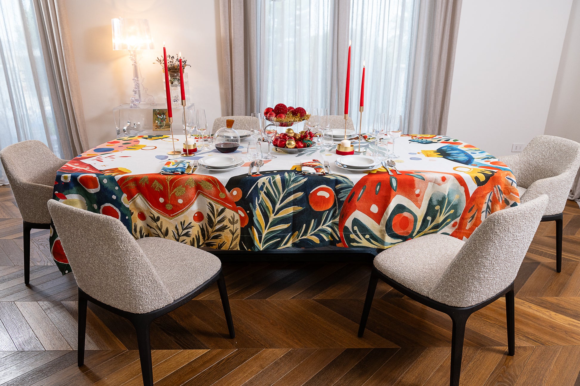 Linen Tablecloth «Magic Xmas», 100% Made in Italy