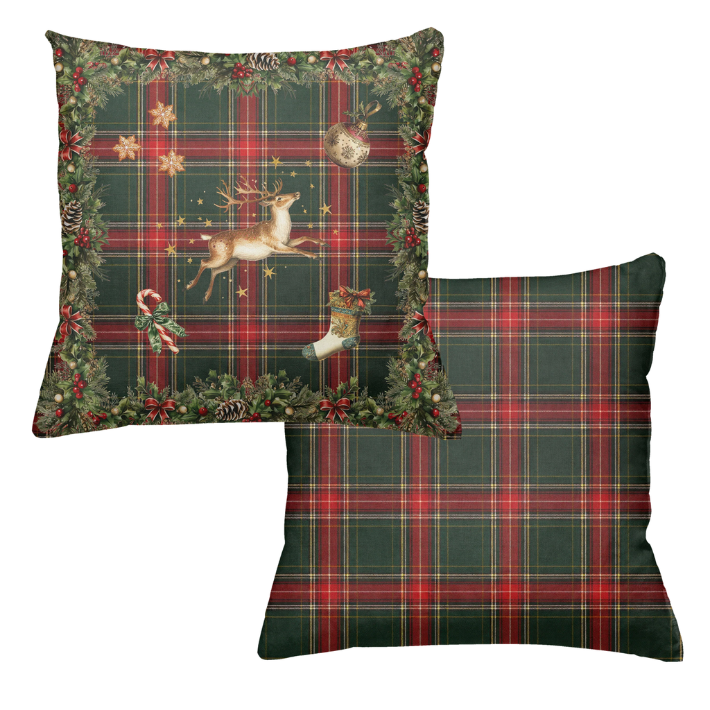 Detail view of Merry Moments Velvet Cushion print and soft texture