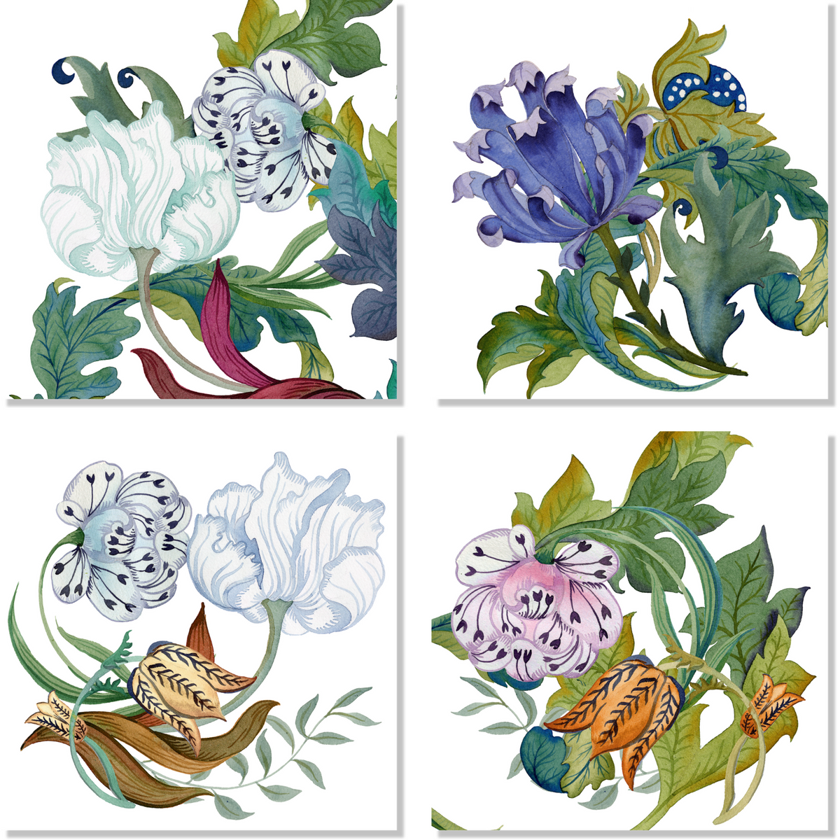 Morris set of 4 premium linen napkins with botanical print