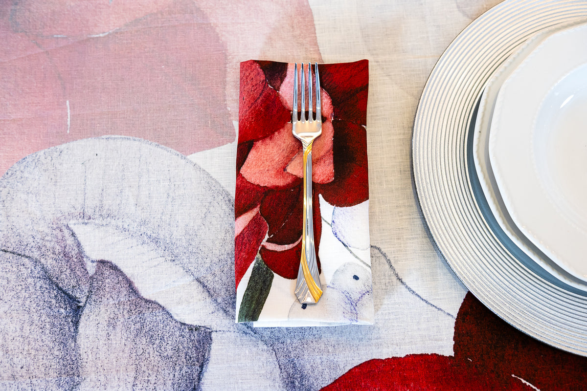 Anemoni set of 4 napkins in premium linen with floral print by The Napking