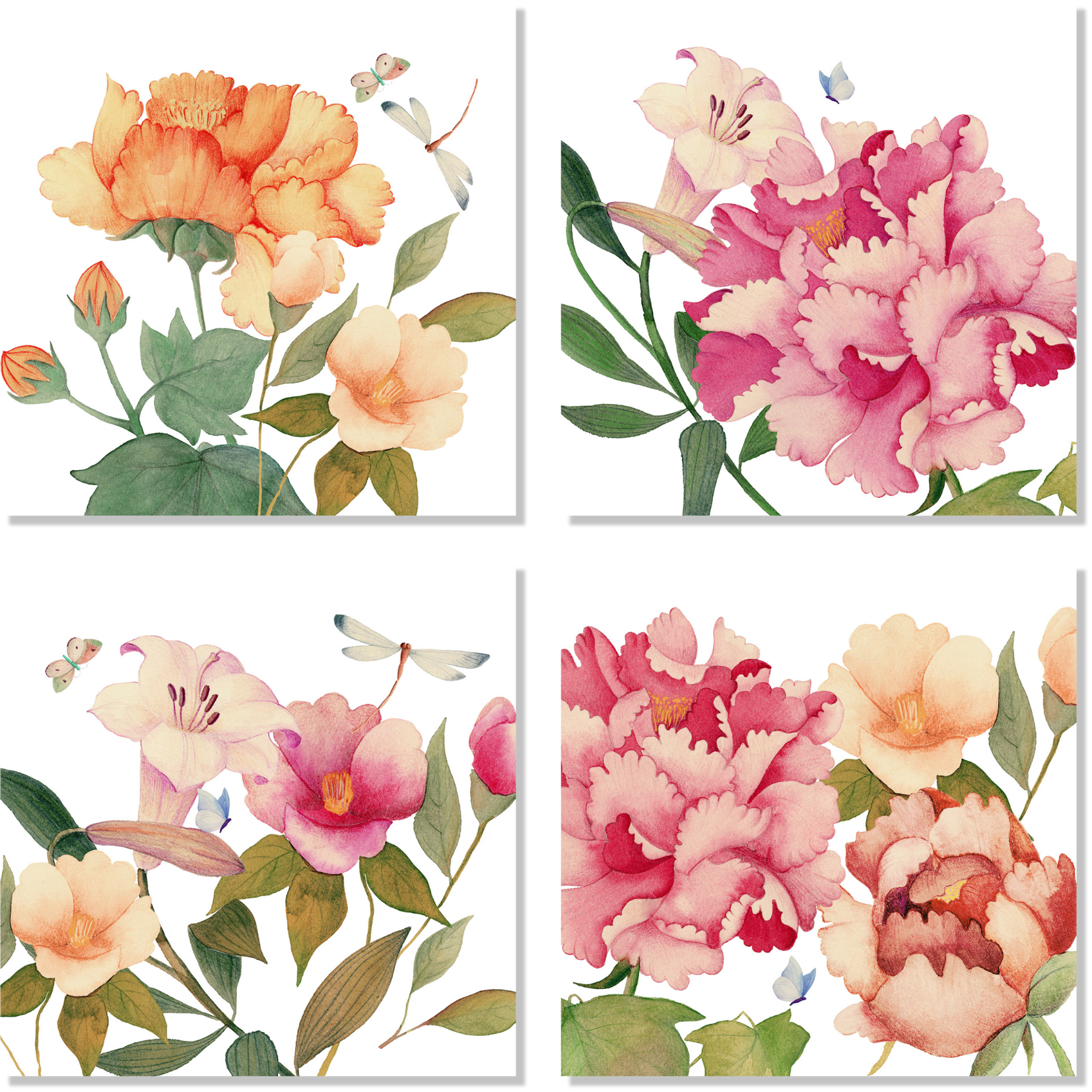 Set Of 4 Napkins «Peony» 100% Made in Italy